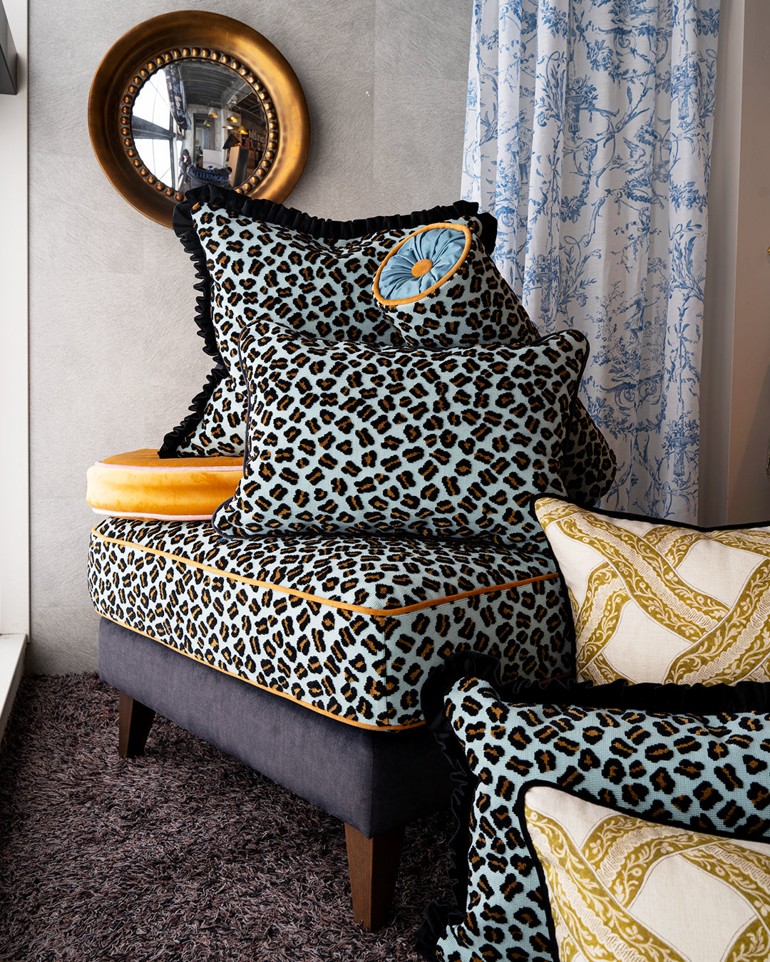 フリルクッション Cotton Pile Leopard